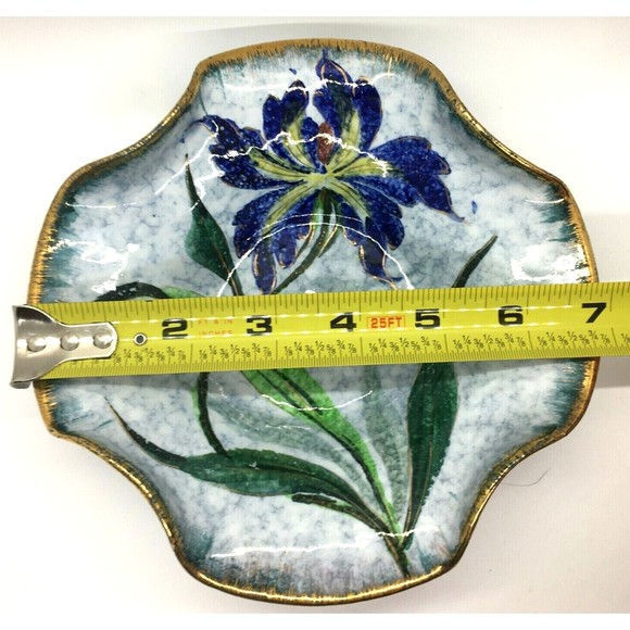 VTG Mid Century Italian Iris Ruffled Edge Bowl Art Pottery Hand Painted Hi Gloss - Picture 6 of 7
